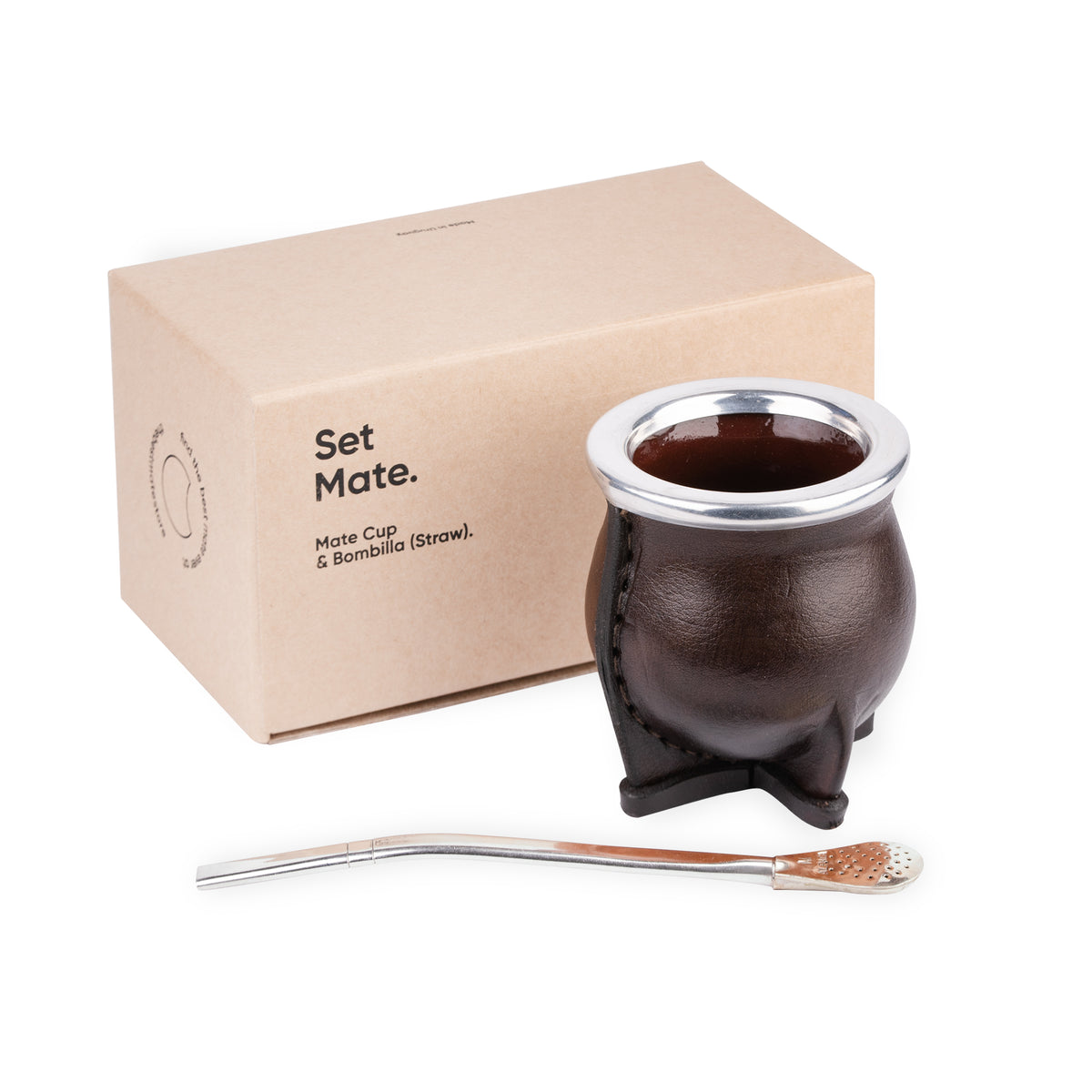 Set Mate Camionero Crafted Ceramic Mate Teacup Dark Brown Leather Thebmate 1489